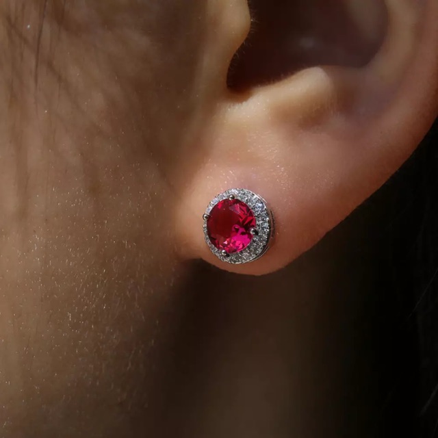 Gorgeous Ruby Round Gemstone Stud Earrin
